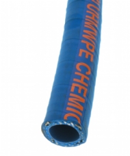 Click to enlarge - Blue EPDM cover abrasion resistant hose with a UHMWPE liner. Resists 98% of all known chemicals and is also suitable for the transfer of foodstuffs. This hose is designed for use with aggressive media and yet offers good handling properties.