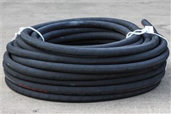 Click to enlarge - Black steam hose for use with saturated steam. Very flexible and made with heat, abrasion and ozone resistant rubber. Liner is made from a conductive EPDM rubber. For use with Boss type bolted steam couplings.