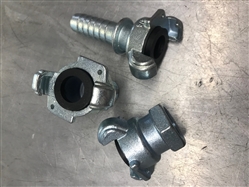 Click to enlarge - US type singlelock quick coupling. These couplings should be used with a 'R' type locking pin for safety. All threads are NPT. Available in mild steel or stainless steel. Coupling heads have holes drilled to accept a safety clip. Standard claw distance is 42mm.